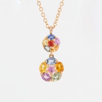 Patrik af Forselles, halsband guld med multifärgade safirer och briljantslipade diamanter.