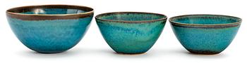 489. Three Stig Lindberg stoneware bowls, Gustavsberg studio 1959-1964.