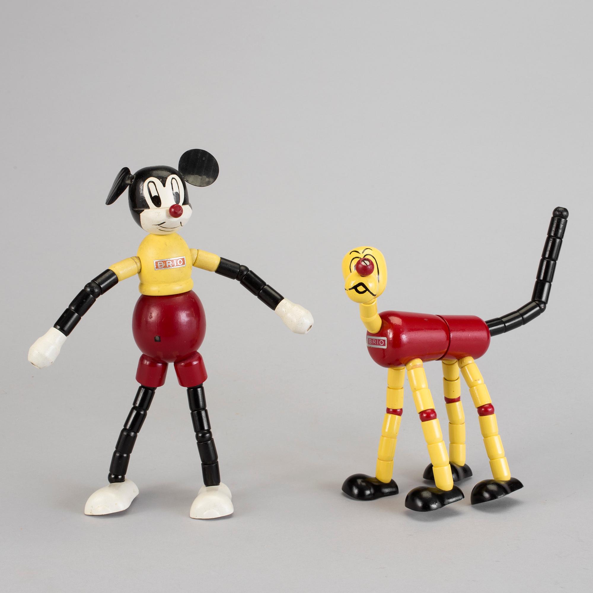 BRIO, Musse Pigg och Pluto, trä, 1950-tal.