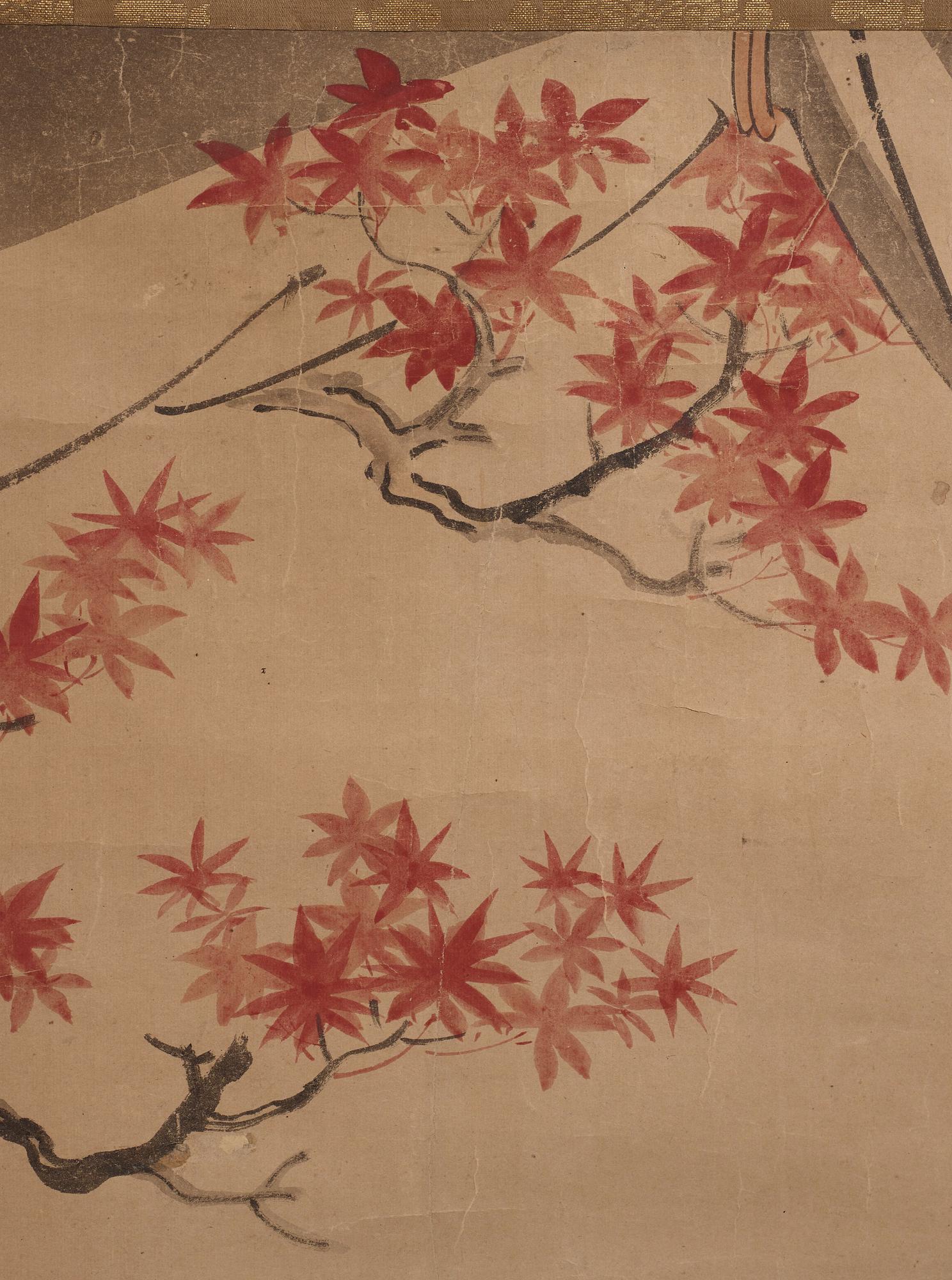 RULLMÅLNING, tusch och färg på papper. Oidentifierad konstnär, Japan, 1800-tal. Två senare sigill i rött.