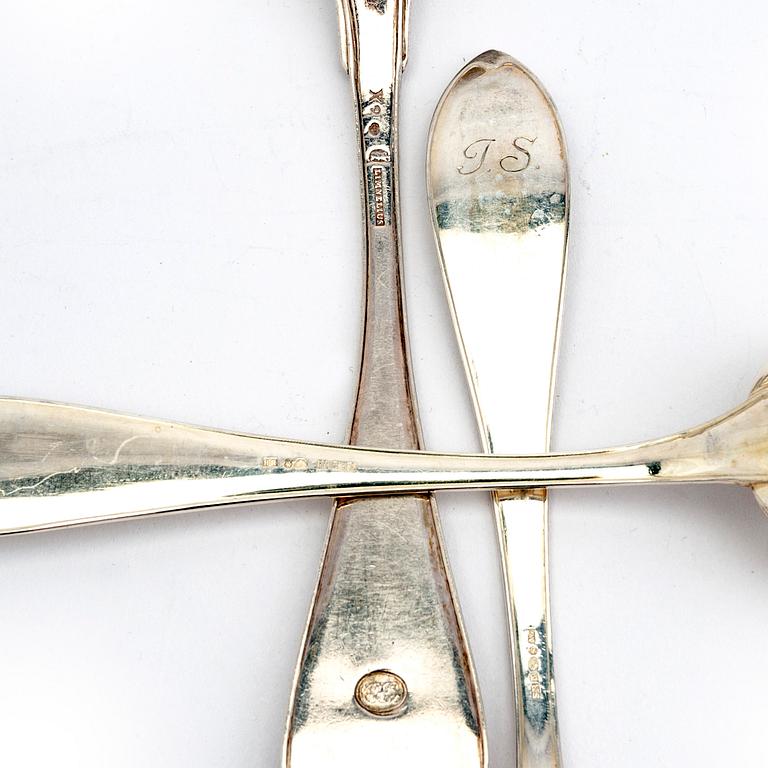 A Swedish 19th/20th century set of 10 silver spoons, different makers, weight 652 grams.