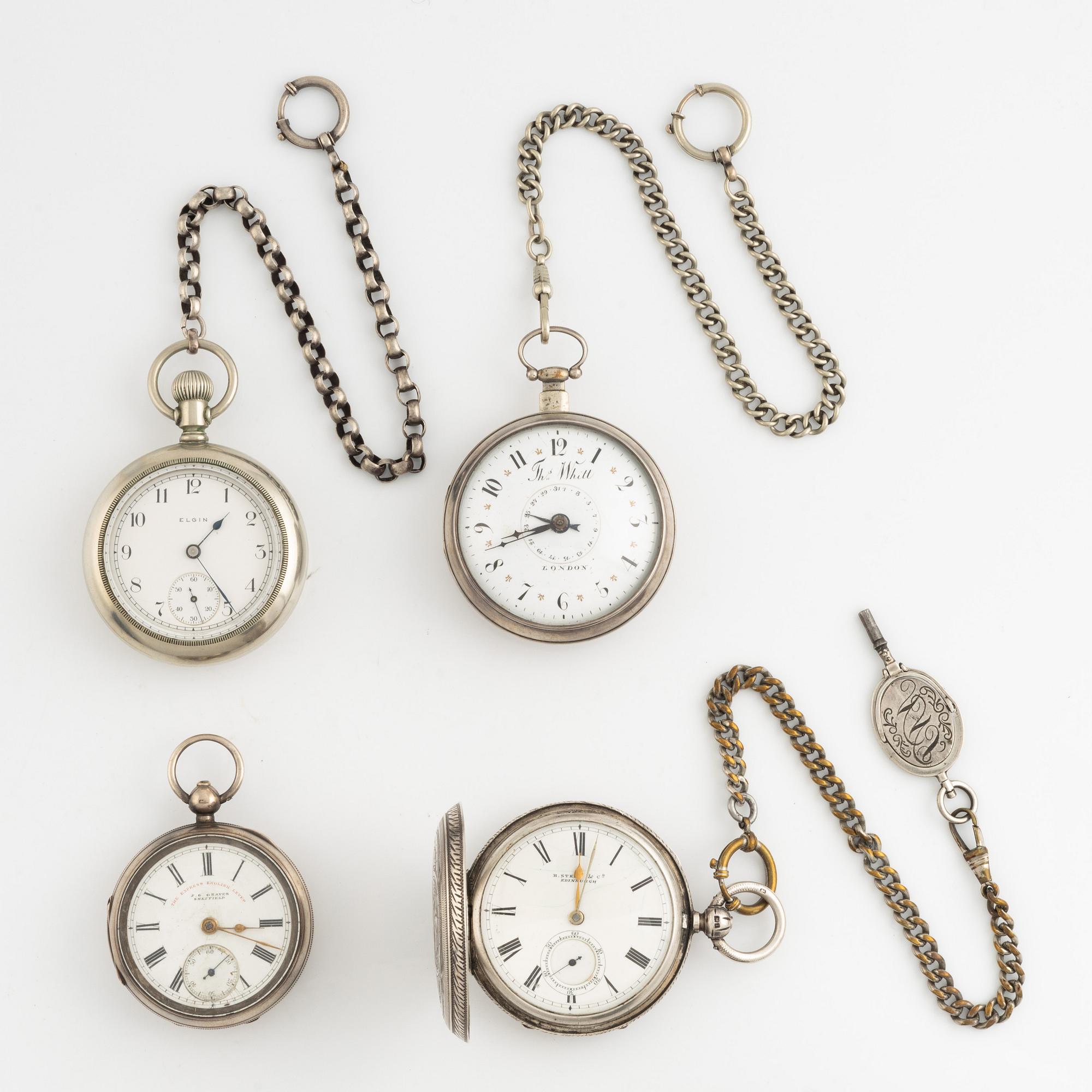 Samling fickur, 36 st, silver/pläterade/guld.