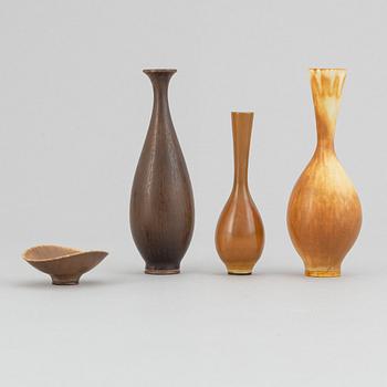 Berndt Friberg, a set of three stoneware miniature vases, Gustavsbergs studio, 1960's/1970's.