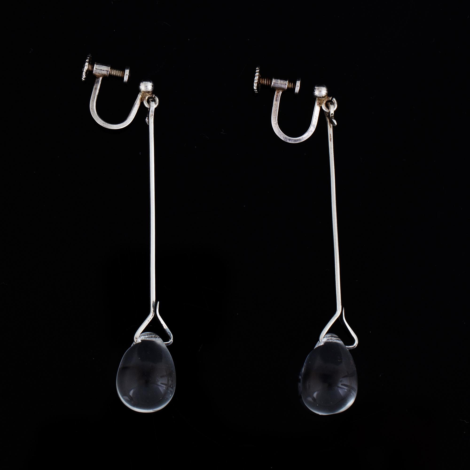 Vivianna Torun Bülow-Hübe, "dew drop" earrings, silver and glass drops.