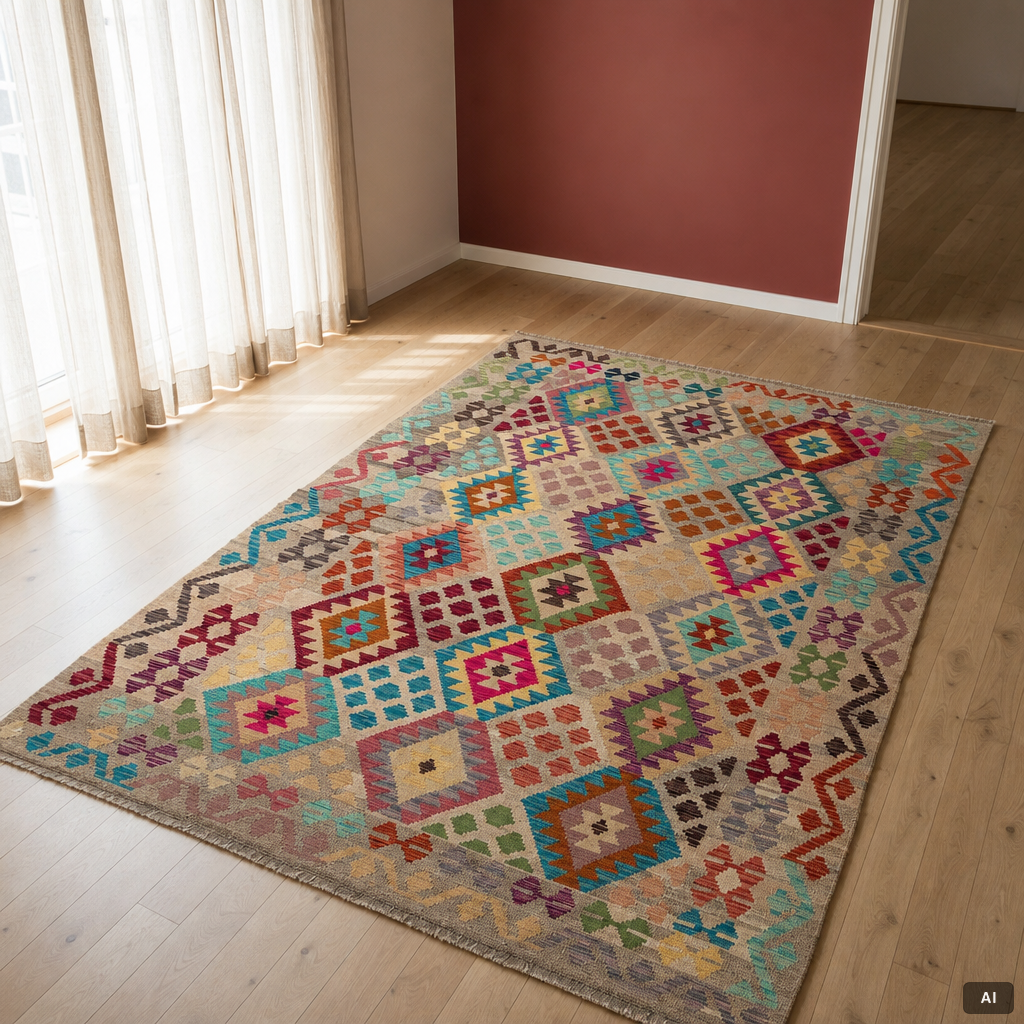 A Kelim rug, c. 252 x 180 cm.