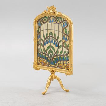 A stained glass Louis XV style fire guard, 20th Century.