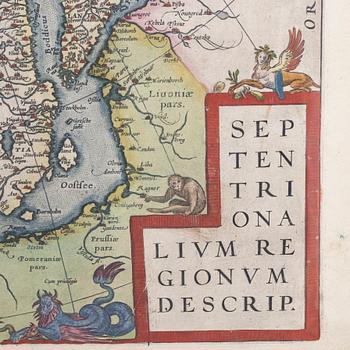 Abraham Ortelius, Map, hand-coloured copper engraving, Antwerp.