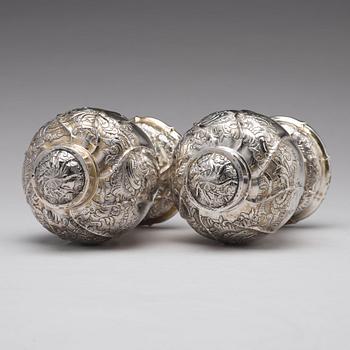 A pair of Russian 18th century silver tea-caddies, unidentified makers mark, Moscow.