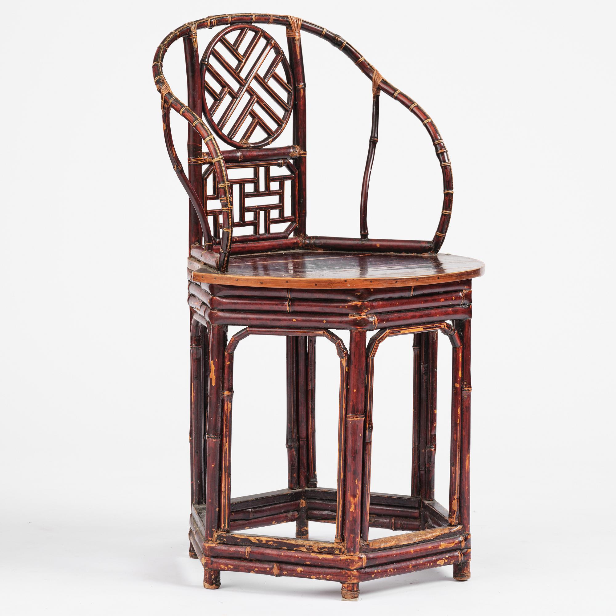 A Chinese bamboo horseshoeback armchair, late Qing dynasty.