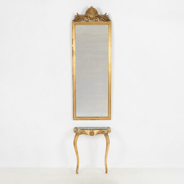 Mirror with console table, Rococo style, circa mid-20th century.