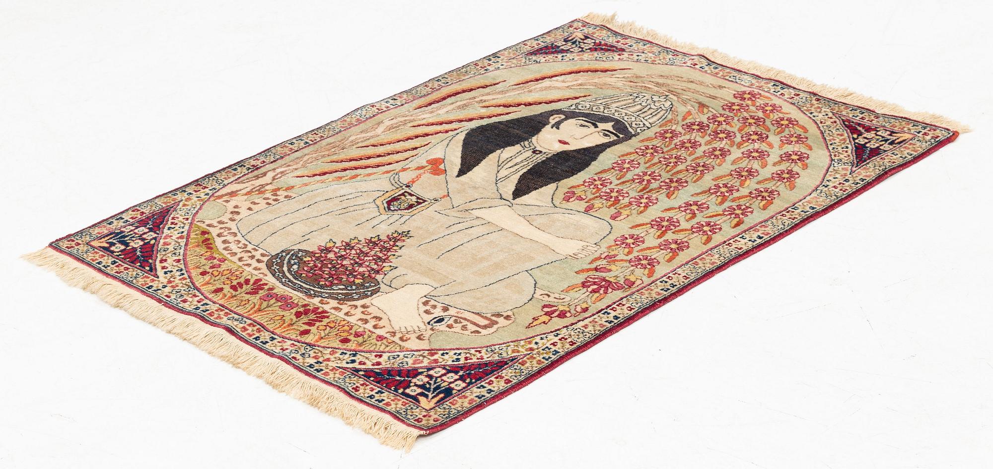 An antique pictorial Kirman Lavar, ca 98 x 67 cm.