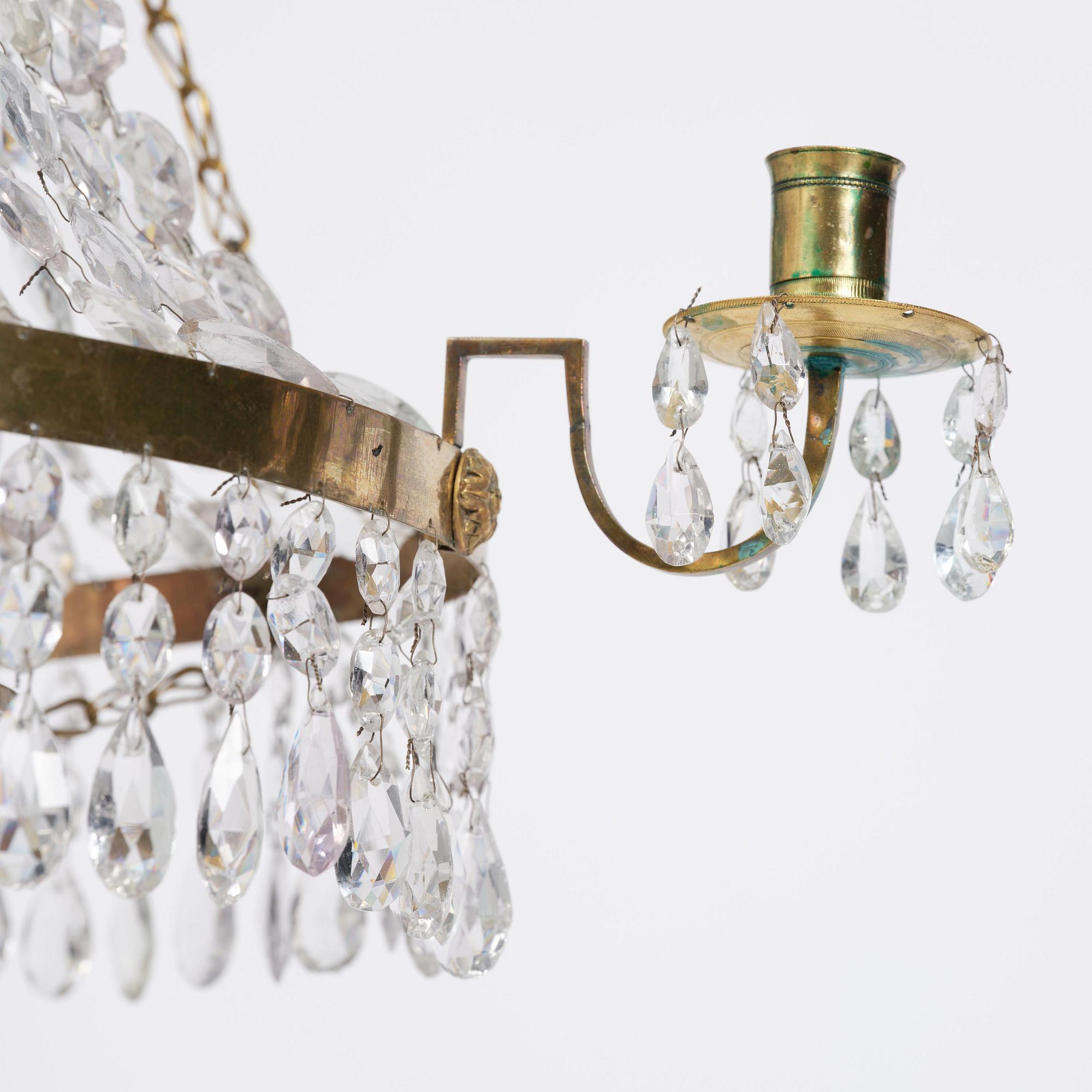 A late Gustavian five-light chandelier, late 18th century.