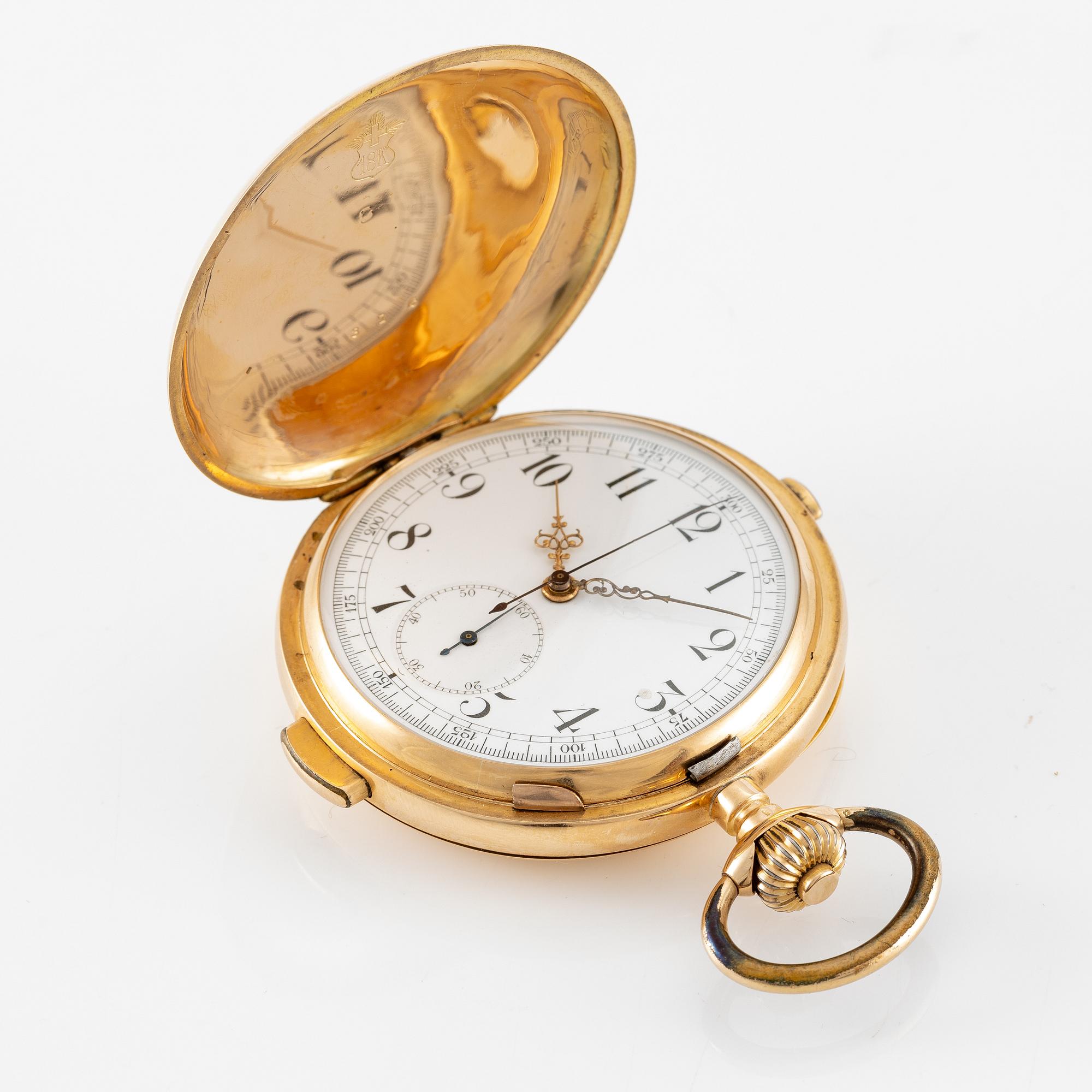 Pocket watch, 18K gold, minute repeater, chronograph, 57 mm.