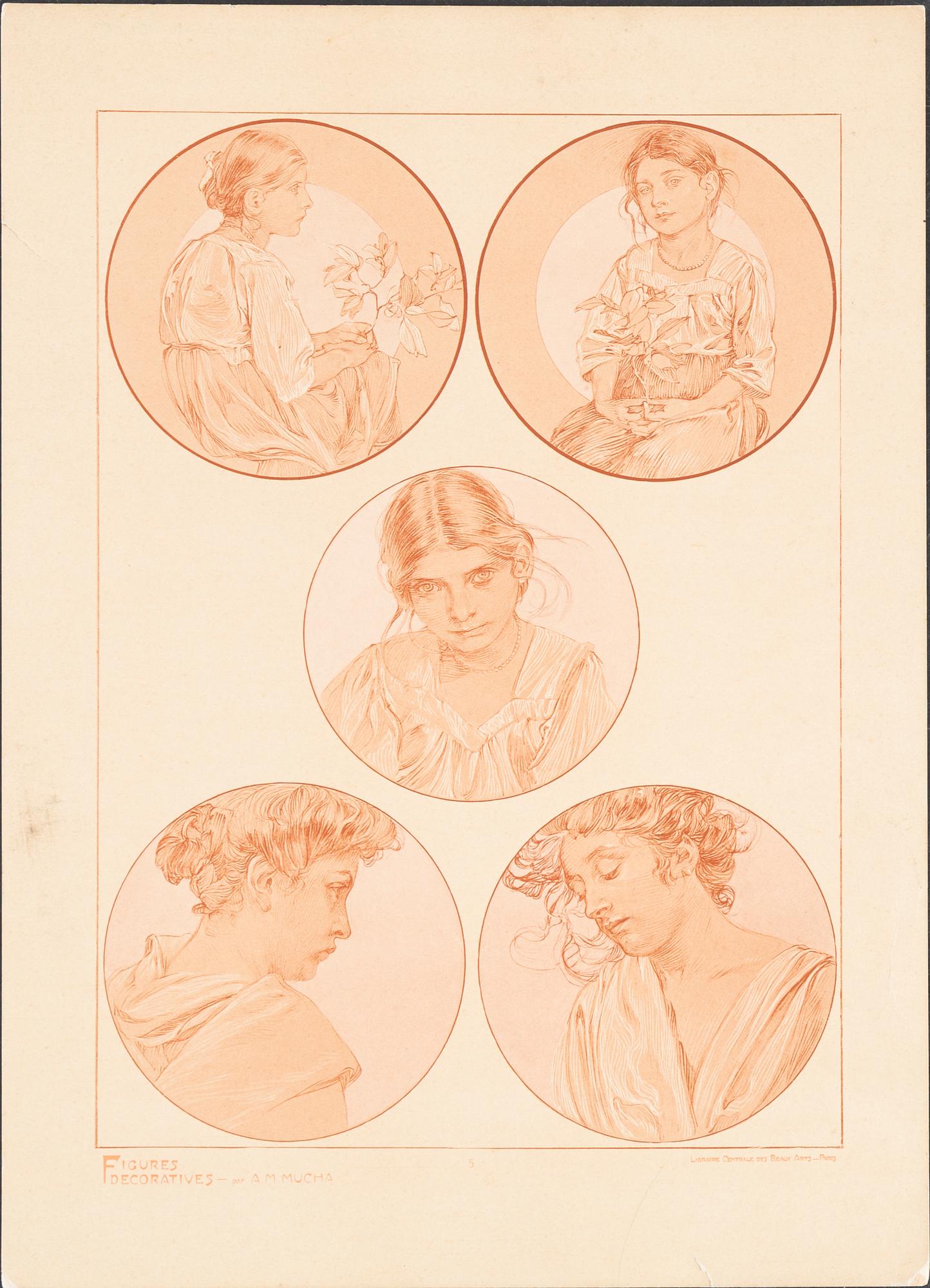 ALPHONSE MUCHA, after, 5 prints.