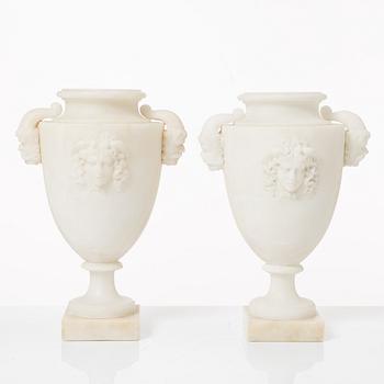 A pair of alabaster vases, circa 1900.