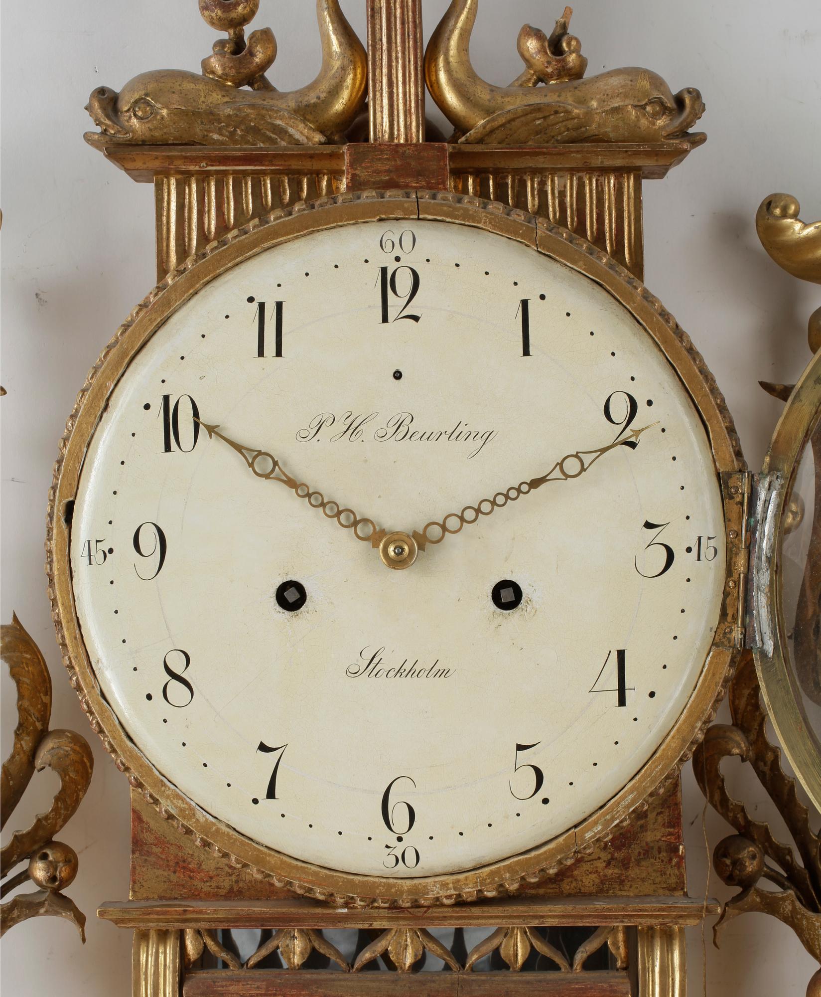 VÄGGPENDYL, PH Beurling, Stockholm, Gustaviansk, 1700-tal.