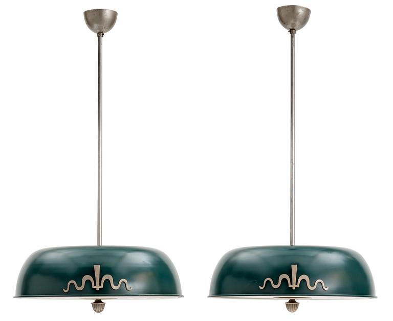 A pair of Bo Notini celing lamps, Böhlmarks, Sweden, 1930's.