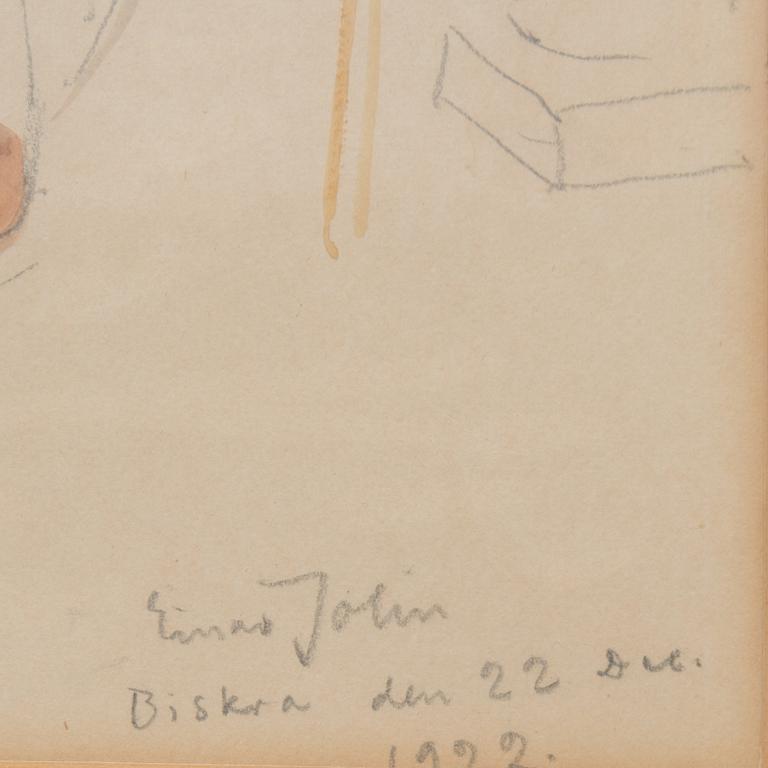 EINAR JOLIN, teckning/akvarell, signerad samt daterad Biskra den 22 dec. 1922.