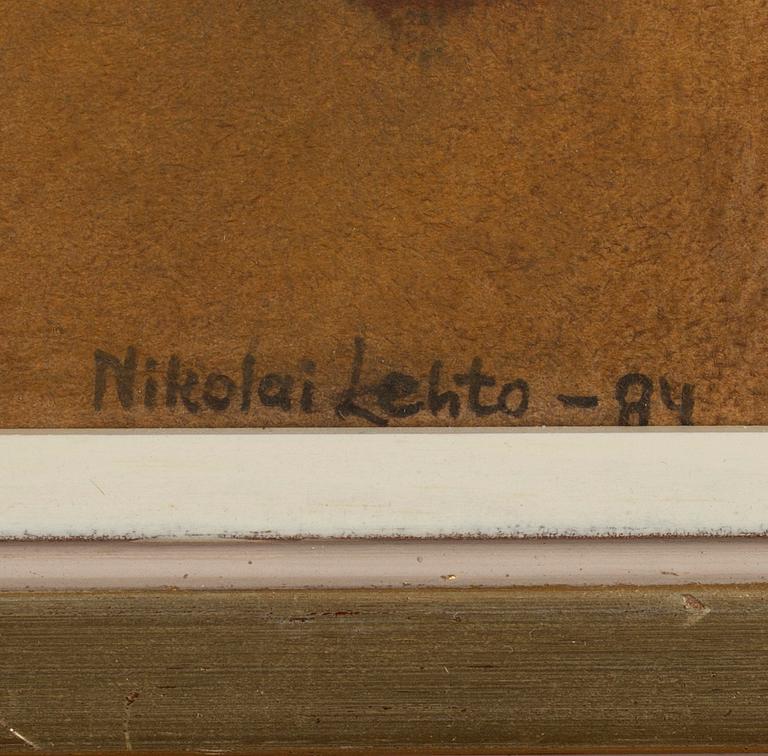 NIKOLAI LEHTO, blandteknik på skiva, signerad och daterad -84.