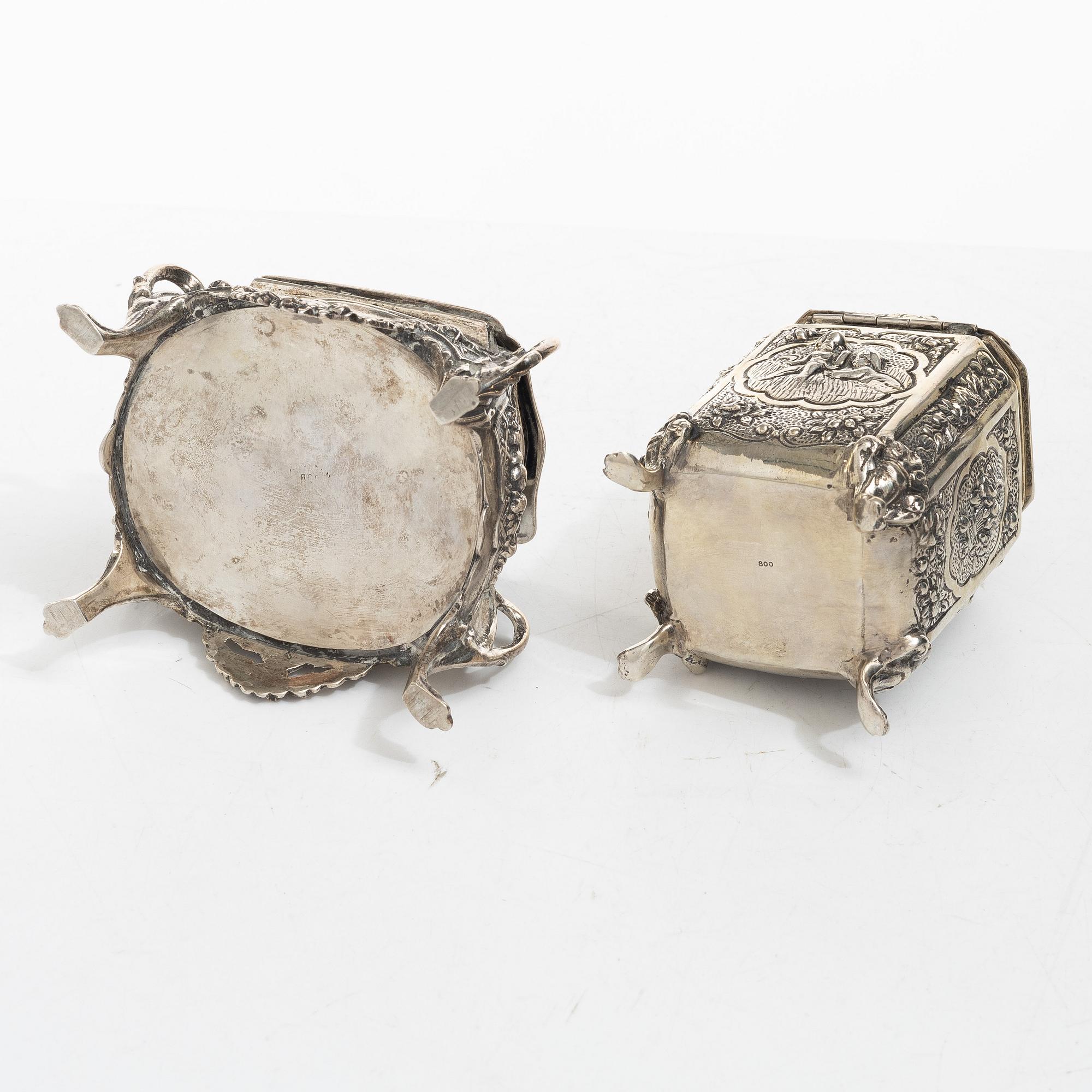 Two silver boxes, Louis XVI style, 20th century.