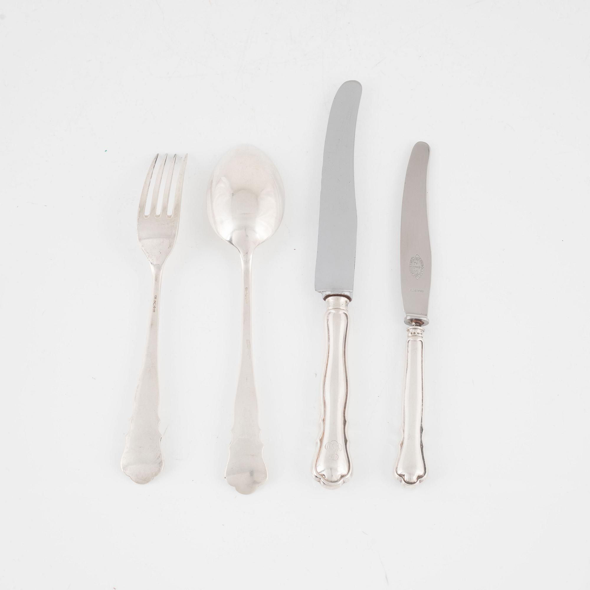 Bestick, 22 delar, silver, modell Chippendale, bl a Martin Lysell, Trelleborg 1926.