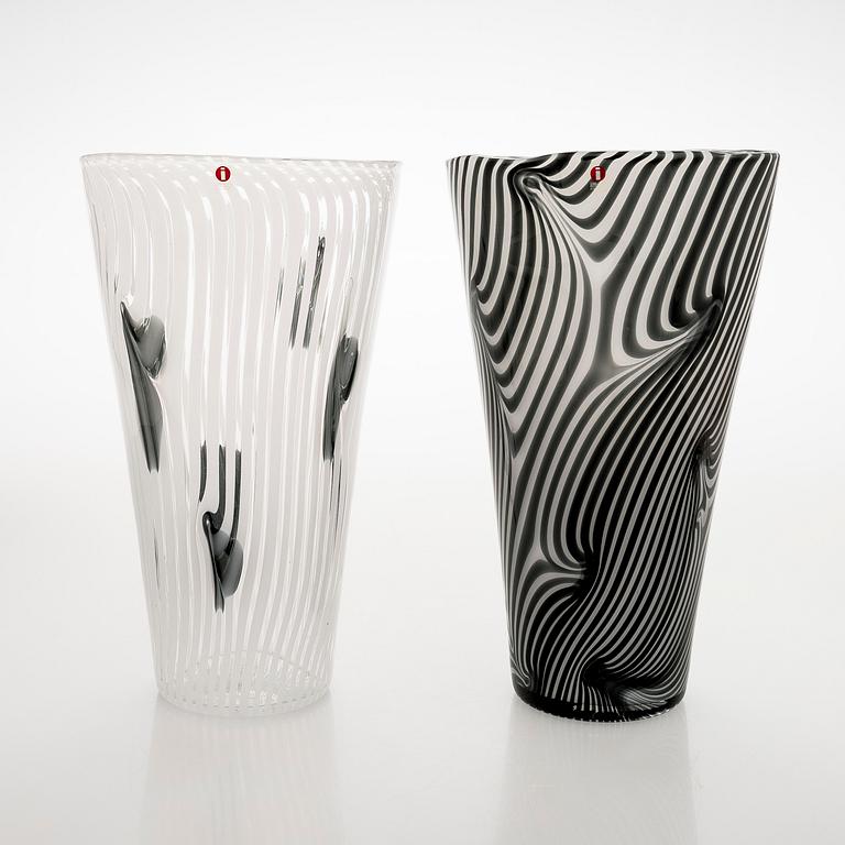 Kerttu Nurminen, two vases, signed Kerttu Nurminen Nuutajärvi, 18/99 and 63/99.