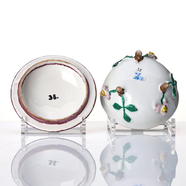 A Swedish Marieberg faience bowl with cover, period of Ehrenreich (1758-66).
