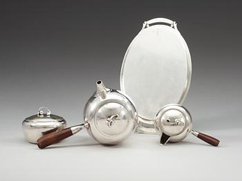 HARALD NIELSEN, kaffeservis samt bricka, Georg Jensen Köpenhamn 1933-44, sterling,