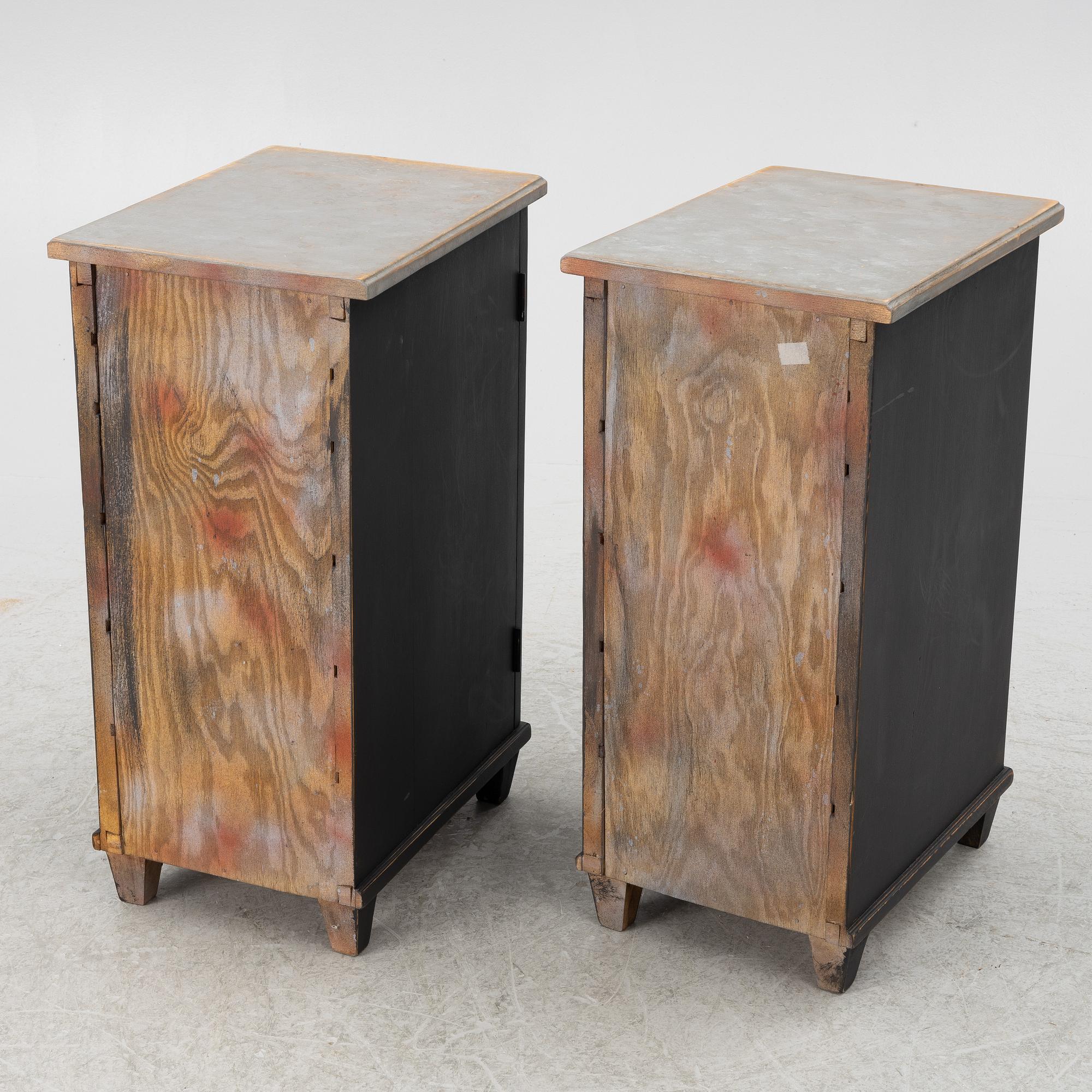 Bedside tables, a pair, first half of the 20th century.