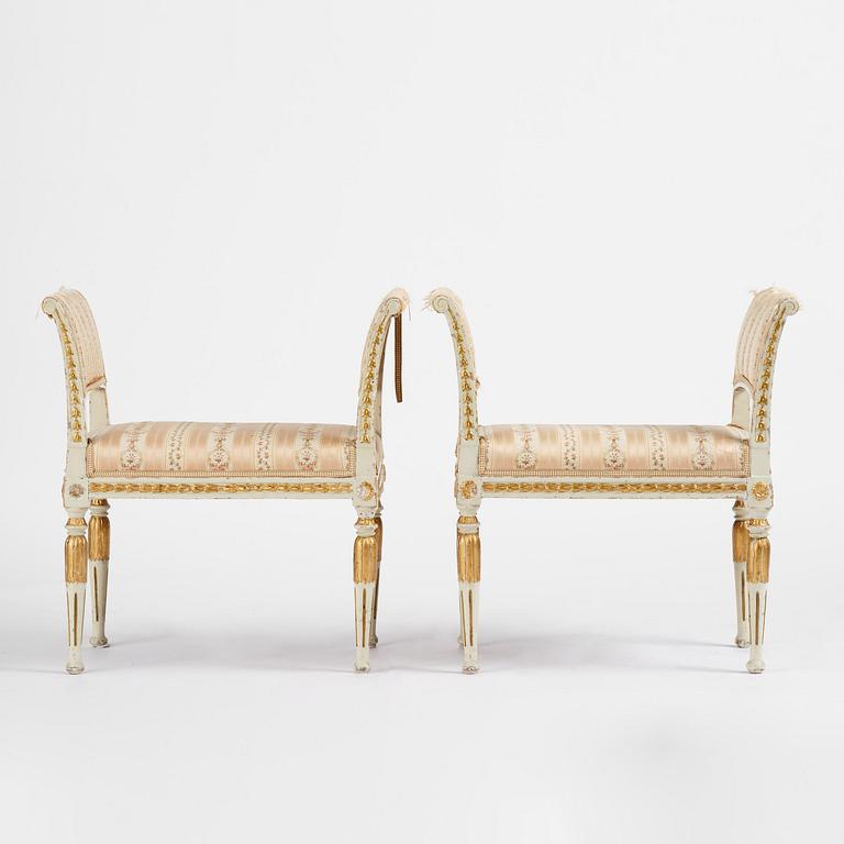 A pair of late Gustavian stools, Stockholm, late 18th century.