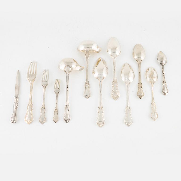 A 102-pieces of "Olga" silver flat wear, Ch.Hammer, Stockholm, 1851-63, and C.G.Hallberg, Stockholm, 1906-38.