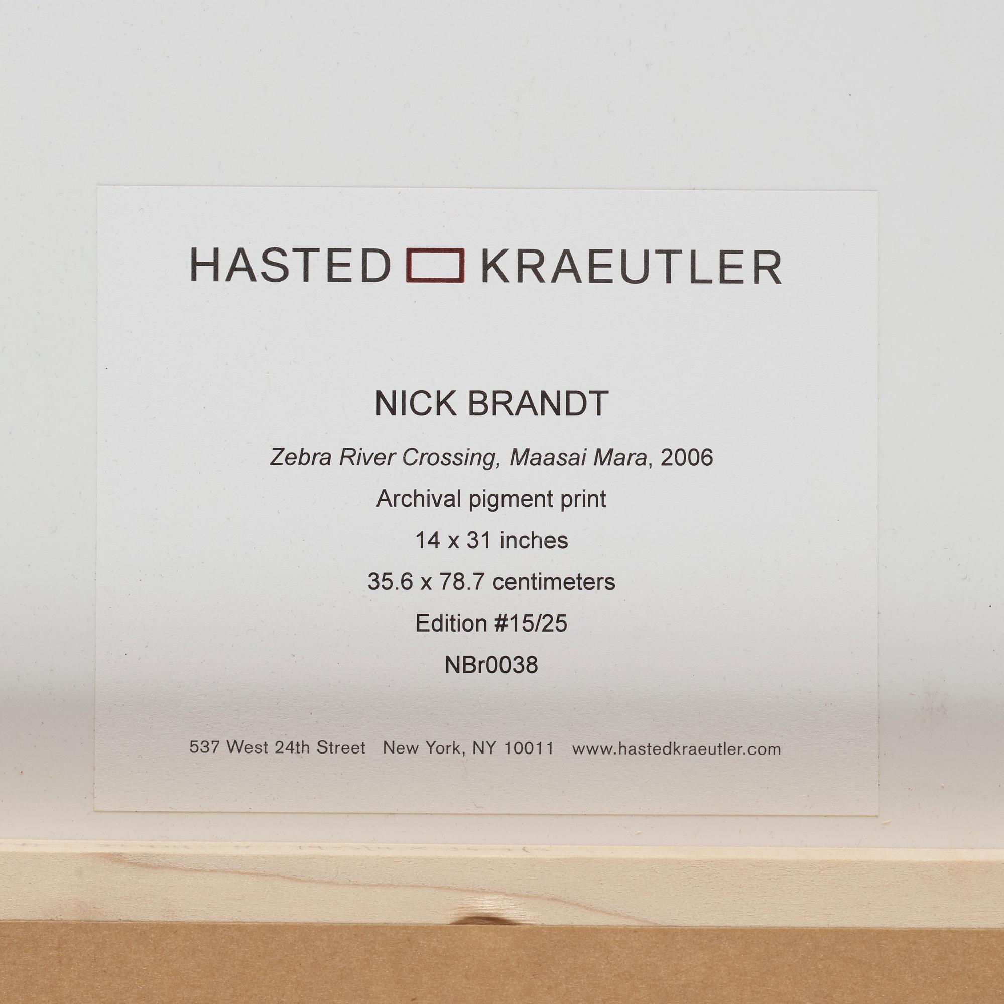 Nick Brandt, "Zebra River Crossing, Masai Mara, 2006".