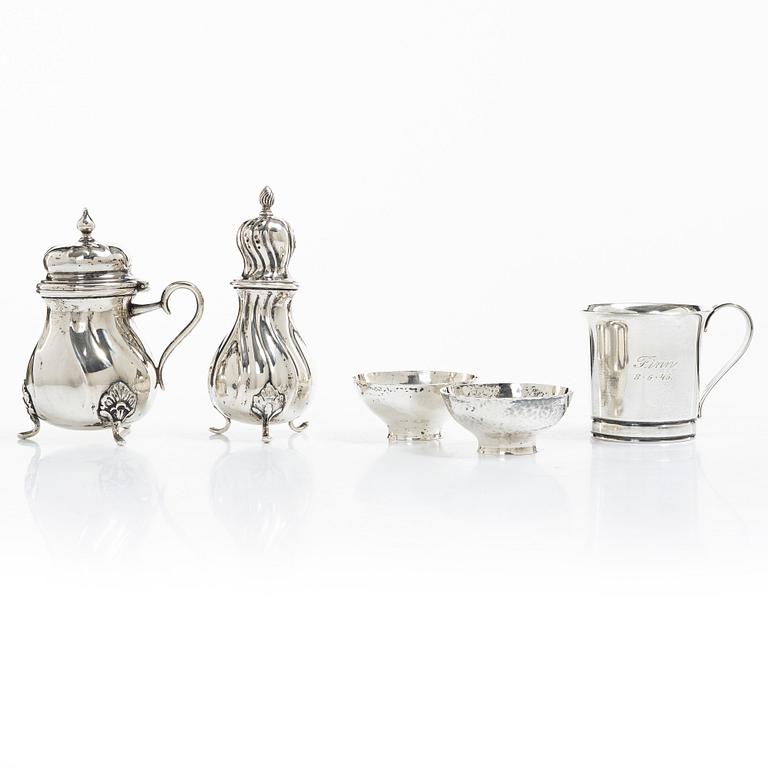 Silver, 5 pieces, Sweden and Denmark, 20th century.