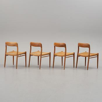 A set of four Niels Ole Møller teak chairs, JL Møller, Højberg, Denmark 1950's-60's.