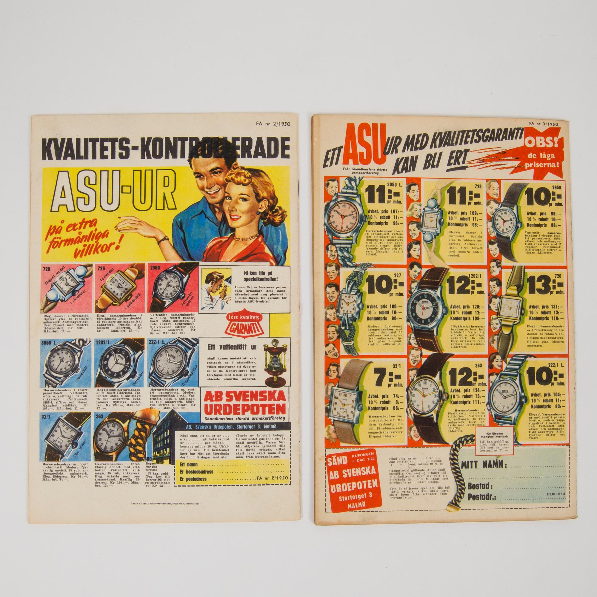 A lot of "Serietidningen Fantomen" comic books nr 2-7 1950. VG-FN.