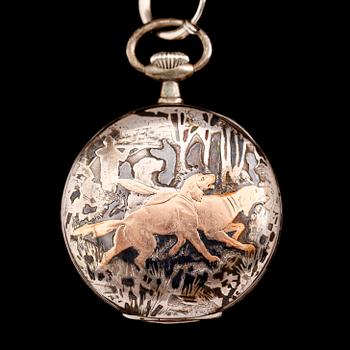 FICKUR, silver, Omega, omkring år 1900. Total vikt ca 98 g.