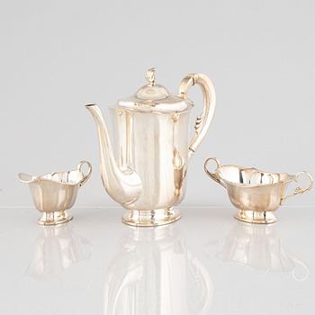 A three-piece silver coffee service, presumably Germany, mid 20th century.