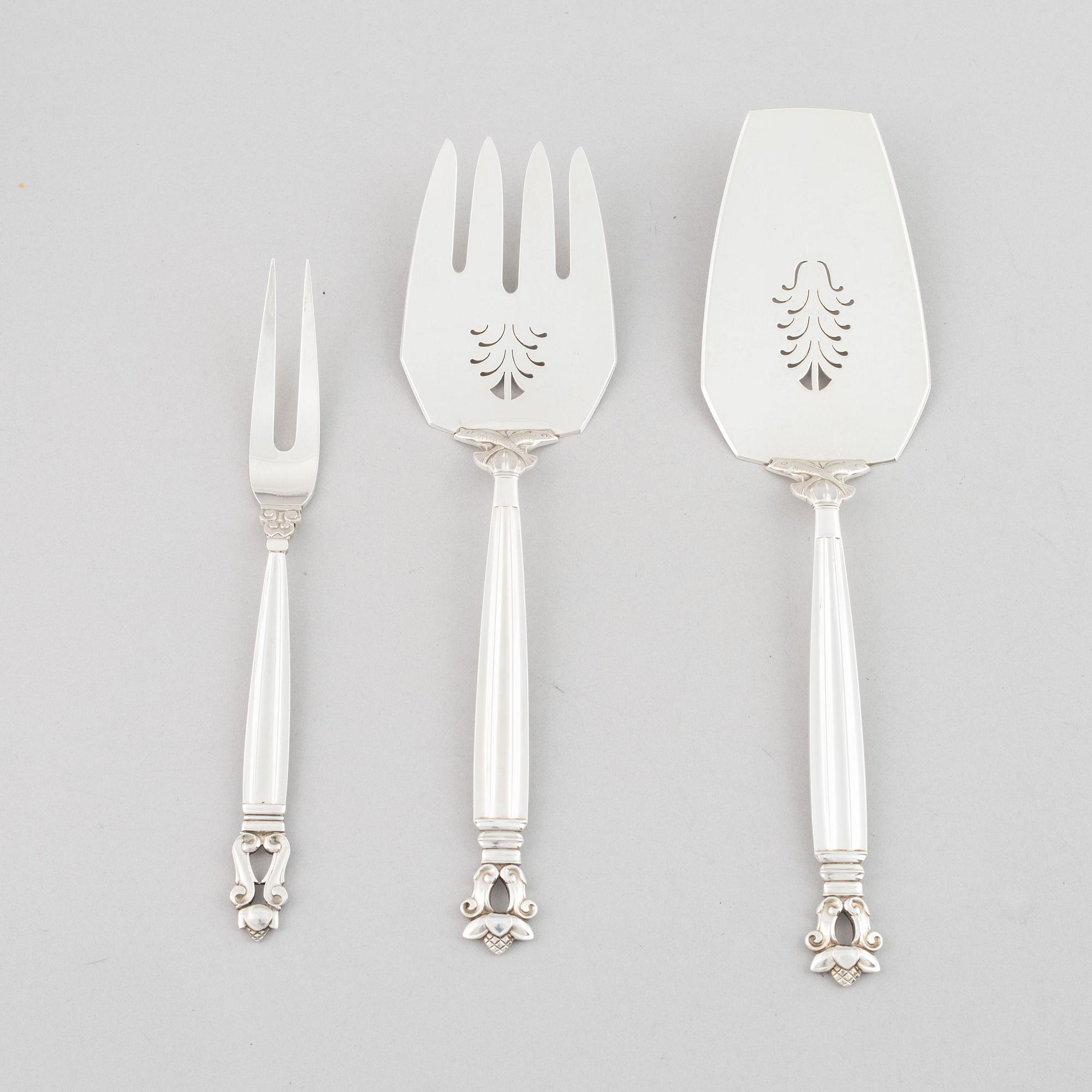 Georg Jensen, a set of 102 pieces of 'Konge/Acorn' sterling silver flatware, design Johan Rohde, Copenhagen.