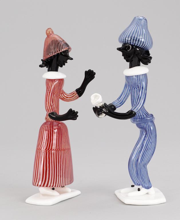 FIGURINER, två stycken, glas. Fulvio Bianconi, Venini Murano, Italien 1950-tal.