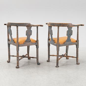 A pair of Swedish Late Baroque armchairs, later part of the 18th Century.