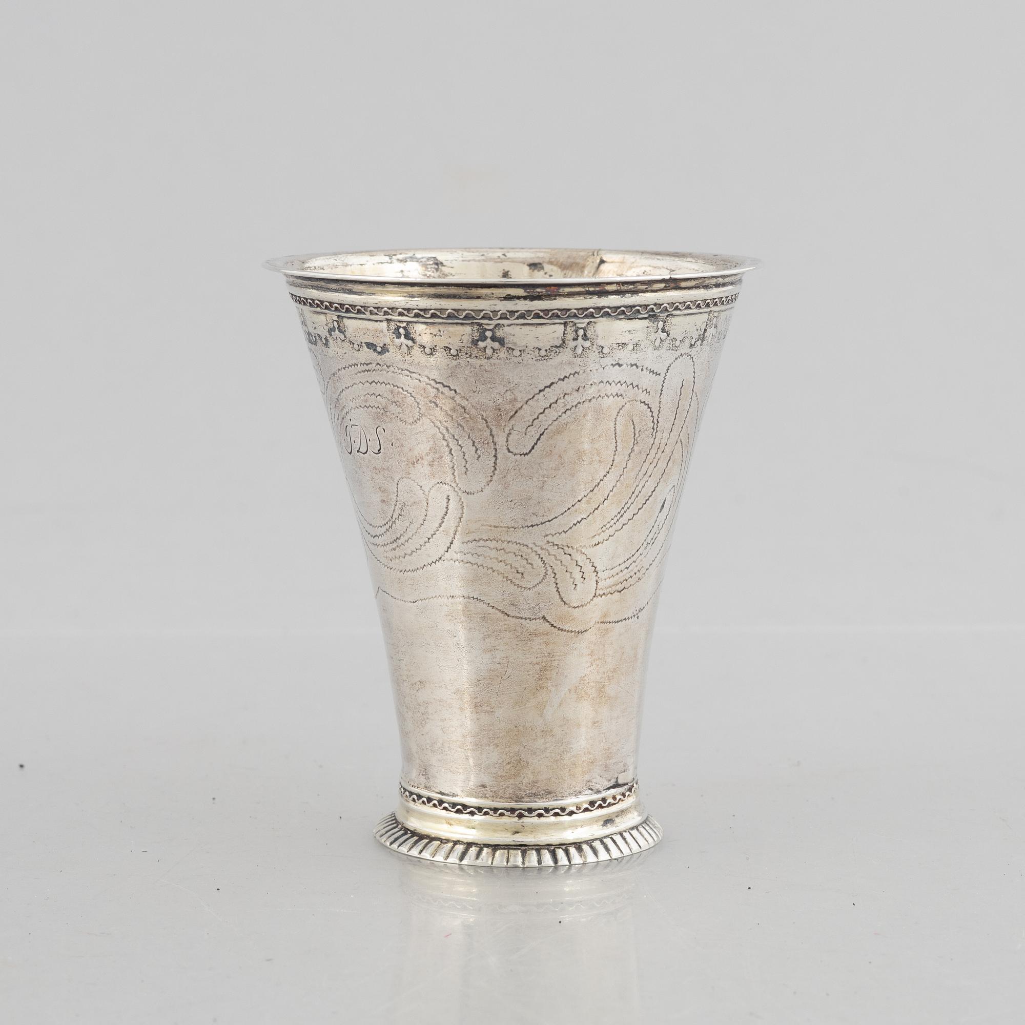 A Swedish 18th century silver beaker, mark of Bengt Collin, Uppsala 1736.