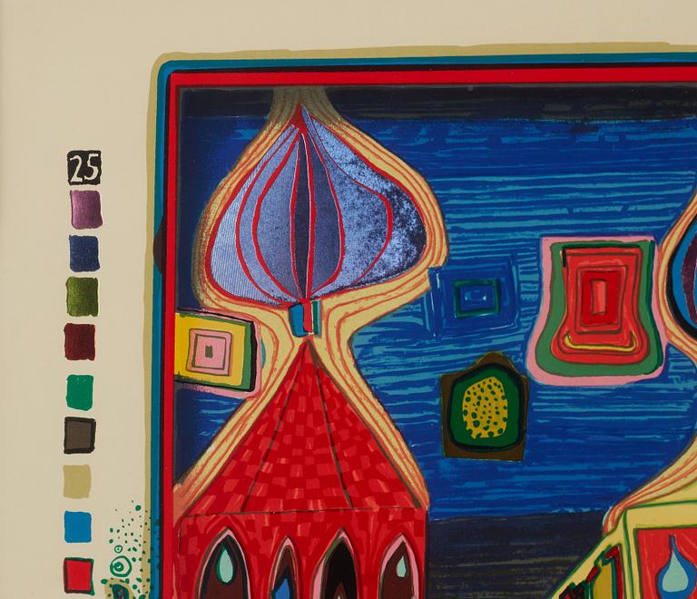 Friedensreich Hundertwasser, silkscreen in colours, stamped 1622/3000.
