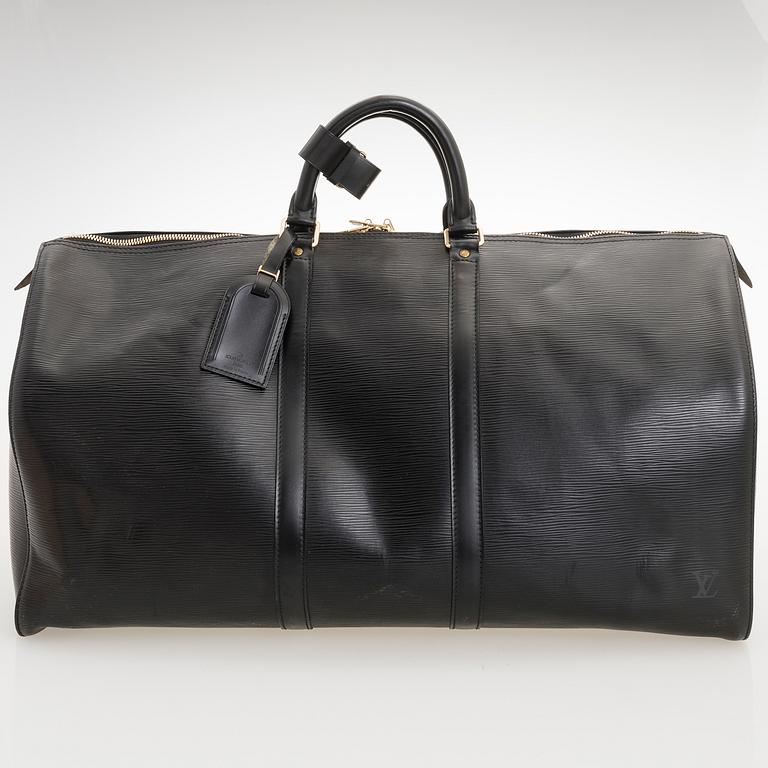 LOUIS VUITTON, Black Epi Leather Keepall 55 Bag.