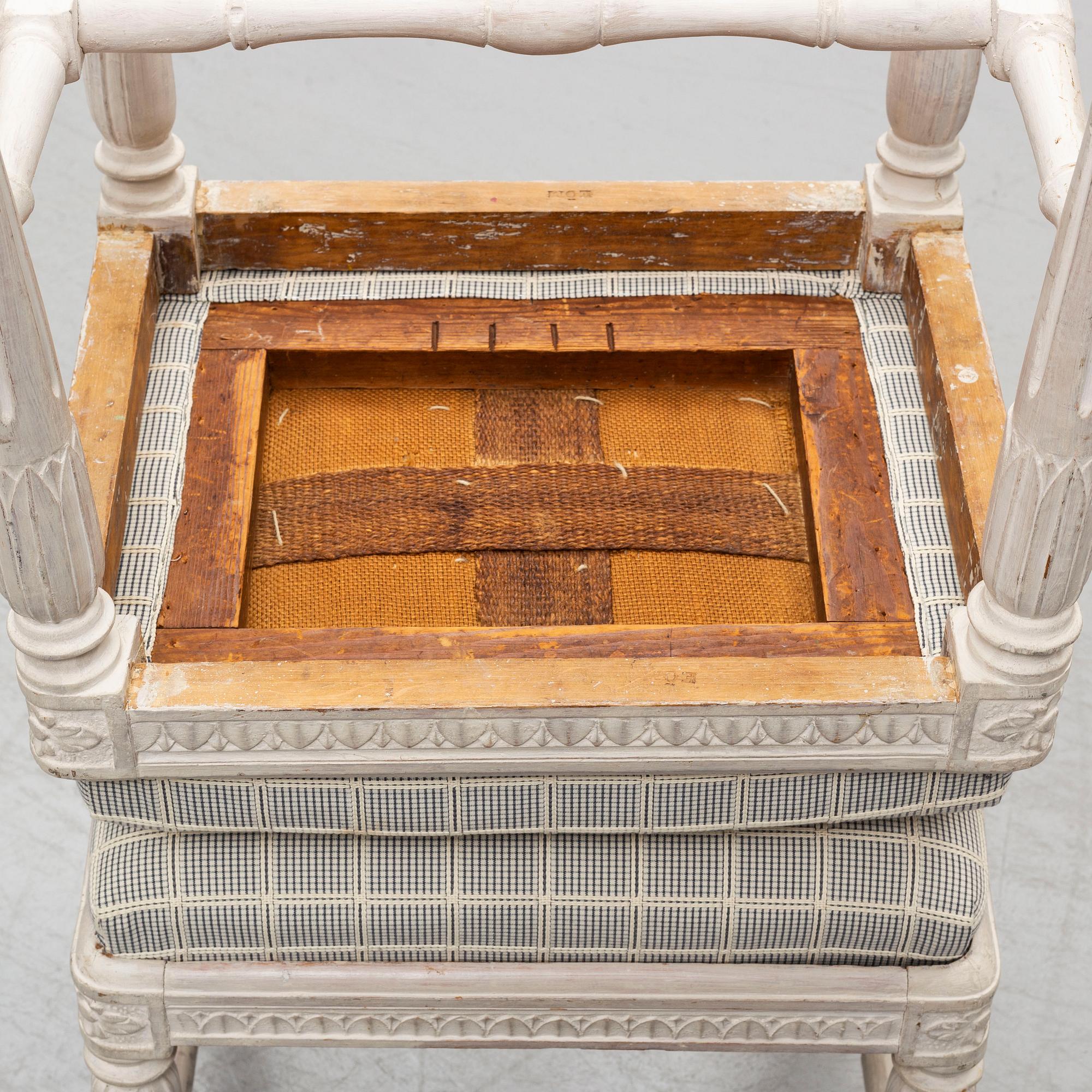 A pair of gustavian late 18th century stools by Erik Öhrmark (master in Stockholm 1777-1813).