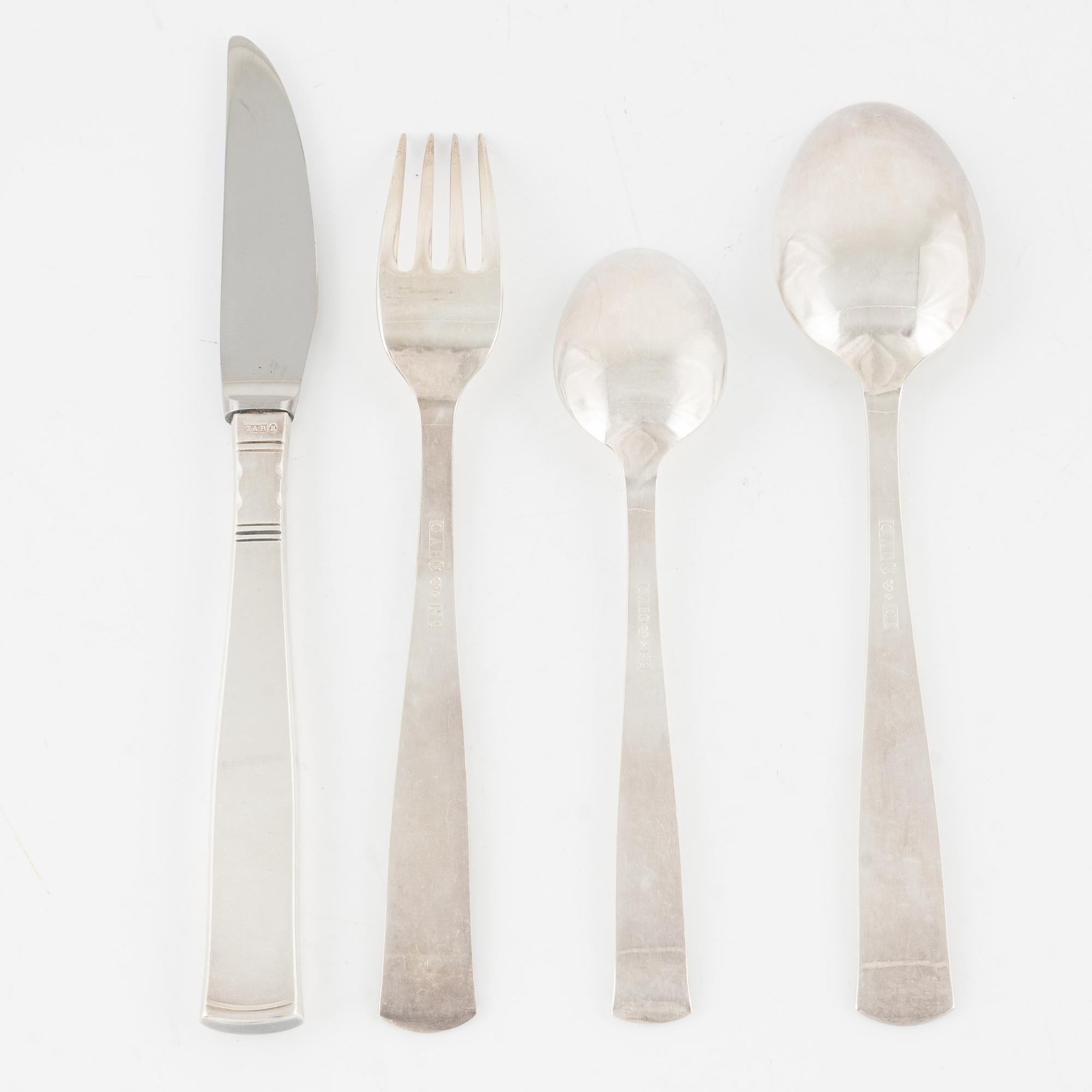 Jacob Ängman, a 48-piece silver flat wear set, 'Rosenholm', GAB,