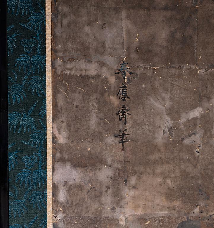 A Japanese six fold screen, Meiji period (1868-1912).