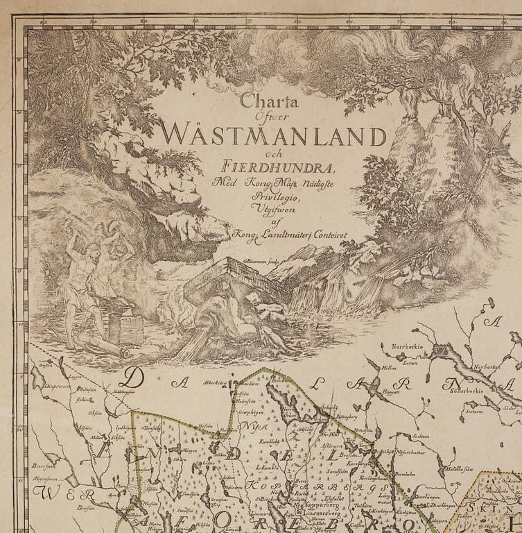 Karta, "Charta öfver Wästmanland och Fierdhundra", around 1800.