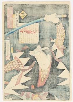 Utagawa Kunisada and Toyohara Kunichika, woodblock print from the series 'Seichū gishi den'.