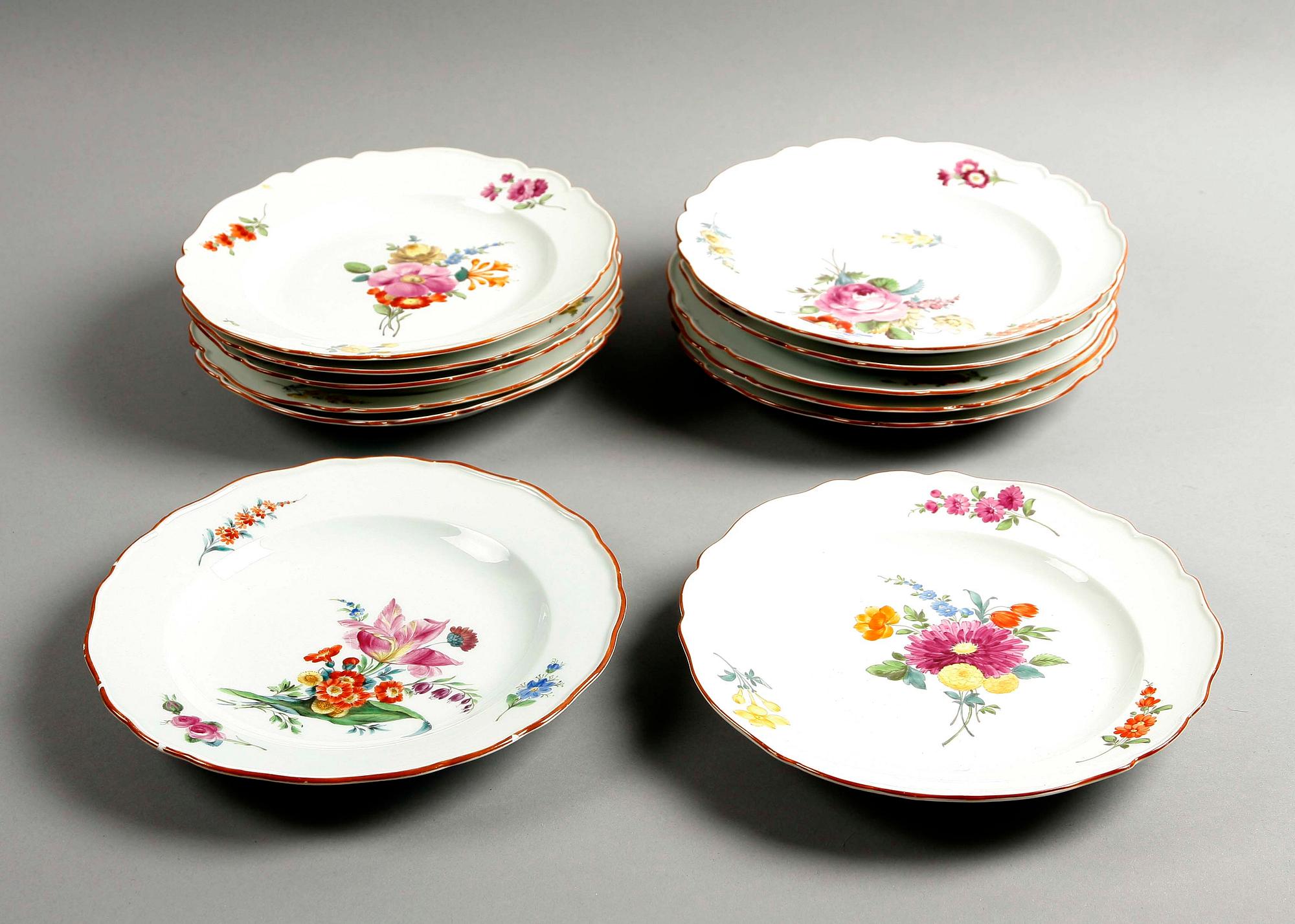 TALLRIKAR 12 st, porslin, Meissen, Marcolinis period c:a 1800.