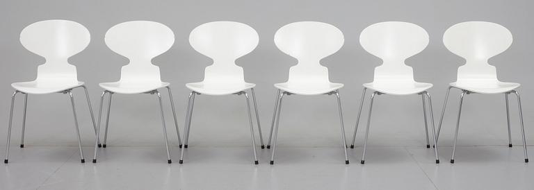 STOLAR, 6 st, "Myran", Arne Jacobsen, Fritz Hansen. Etikettmärkta, 1988.